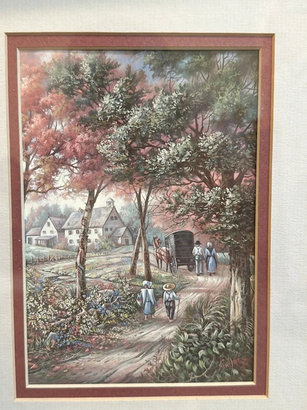 Vintage Country Scene Artwork in carved Wood Frame
